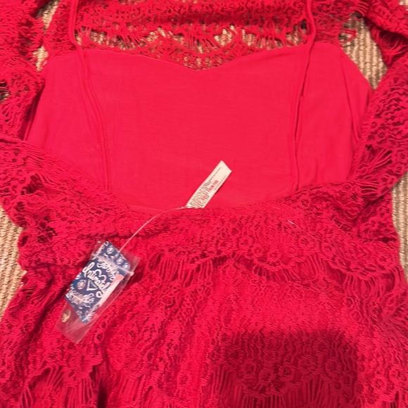 NWT FREE PEOPLE daydream lace red mini dress size small - Picture 11 of 15